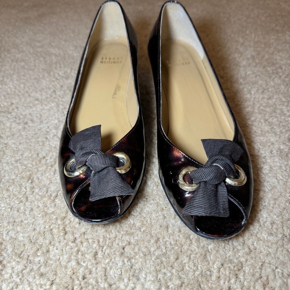 Stuart Weitzman Tortoise Peep Toe Kitten Heels - Picture 3 of 14